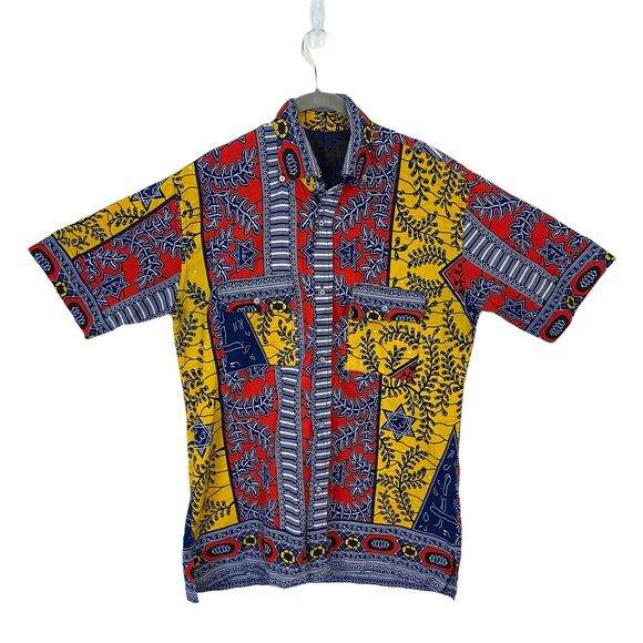 Vintage Other - Handmade Shirt  Men's Multicolor Short Sleeve Collared Button Front Size S/M